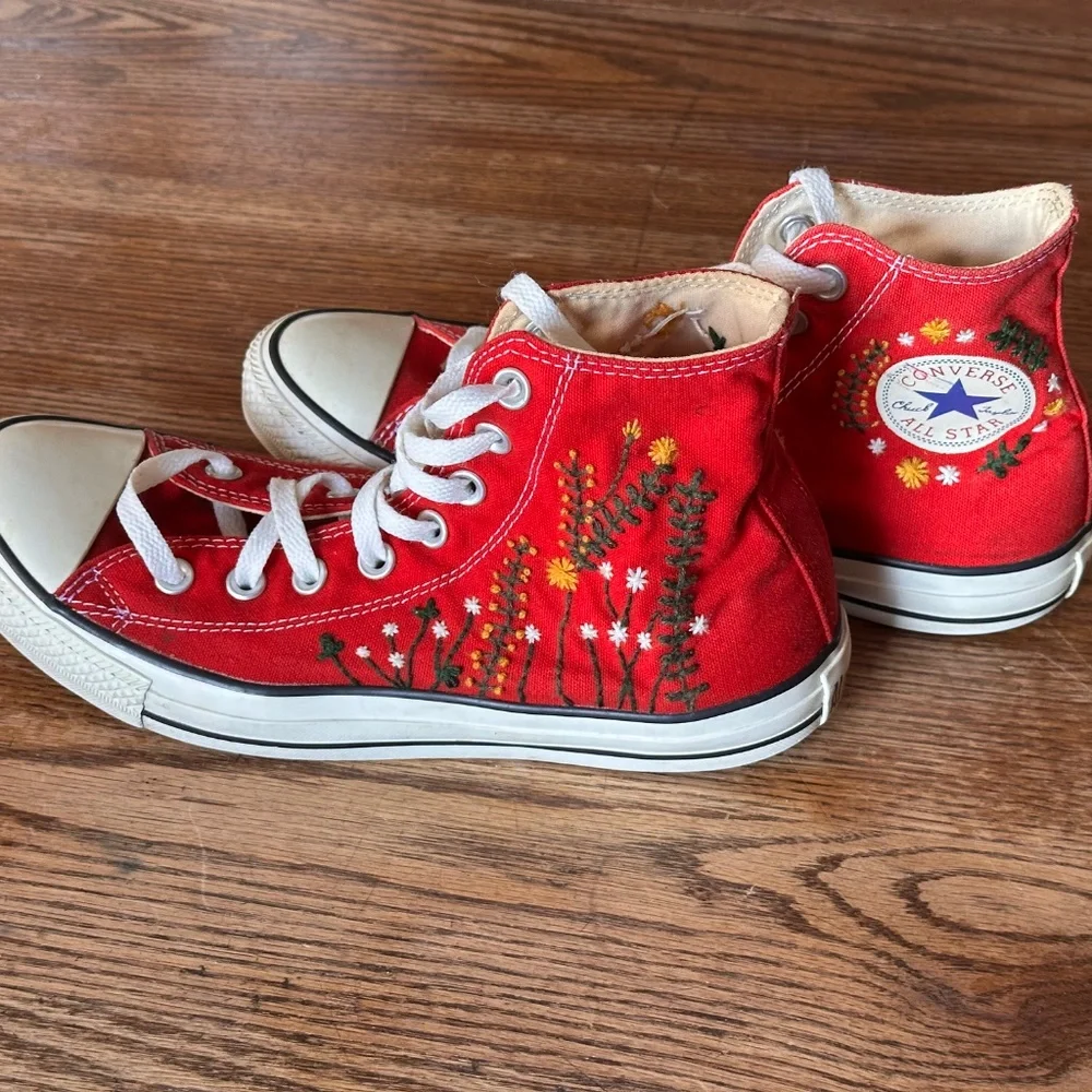 One-of-a-Kind Hand-Stitched Embroidered Converse Sneakers Women’s 10, Men’s 8 - Picture 2 of 15
